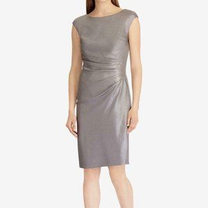 Lauren Ralph Lauren LRL heavy metallic cap arm gathered BECCA cocktail dress